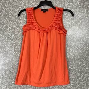 August Silk Orange Ruffle Yoke Scoop Neck Tank Top - Size Petite Medium (PM)